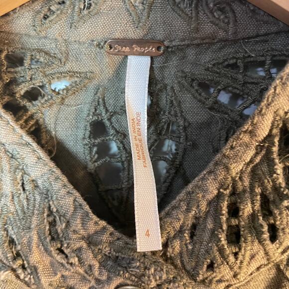 Free People Moto Jacket Cutwork Asymmetrical Zip Green Cropped Jacket SZ 4 EUC - Picture 10 of 12